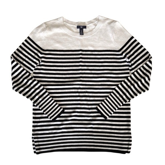 GAP Sweaters - Gap Womens Black White Striped Cotton Crewneck Sweater Size XS Long Sleeve